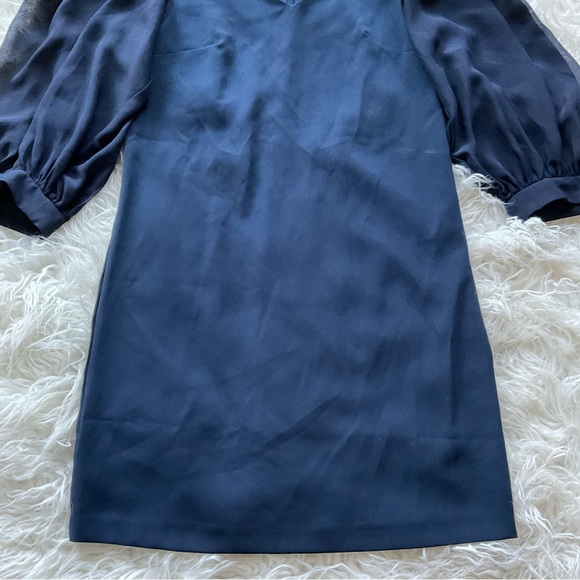 Ann Taylor Navy V-Neck Sheath Dress‎ with Sheer 3/4 Sleeve - Picture 4 of 9